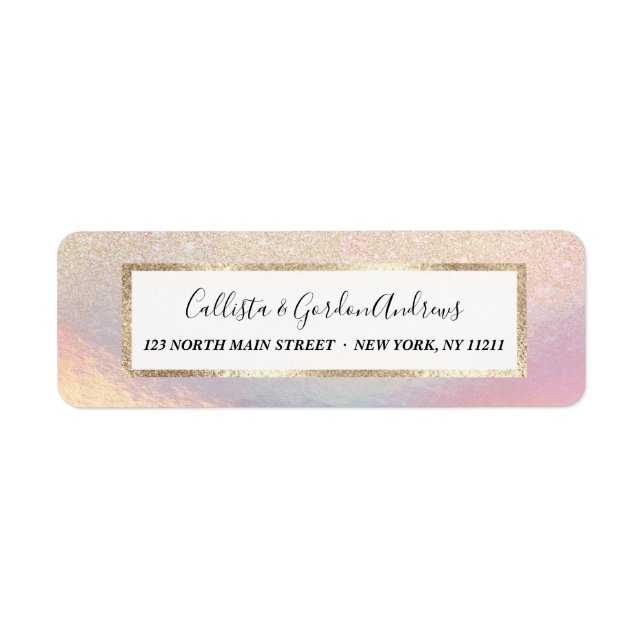 Etiqueta Chic Gold Glitter Iridescent Holographic Gradient (Frente)