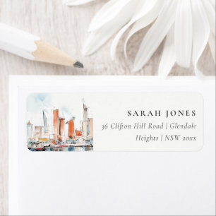 Etiqueta Chic Miami Florida Skyline Watercolor Address