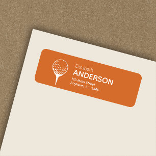 Etiqueta Chic Modern Golf Ball & Tee Orange Return Address