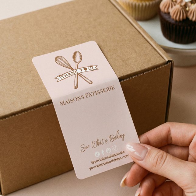 Etiqueta Chic Pink Whisk Spoon Thank You Bakery Box Seal (Chic Pink Whisk Spoon Thank You Bakery Box Seal Label)