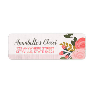 Etiqueta Chic Retrô Floral Rosa Bege Endereço de Remetente
