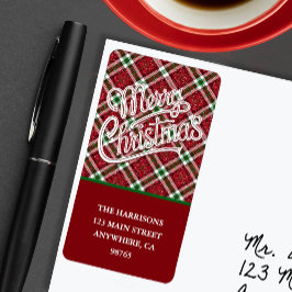 Etiqueta Chic Sparkly Plaid Merry Christmas Return Address