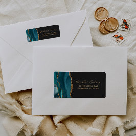 Etiqueta Chic Teal Dourado Dark Wedk Return Address
