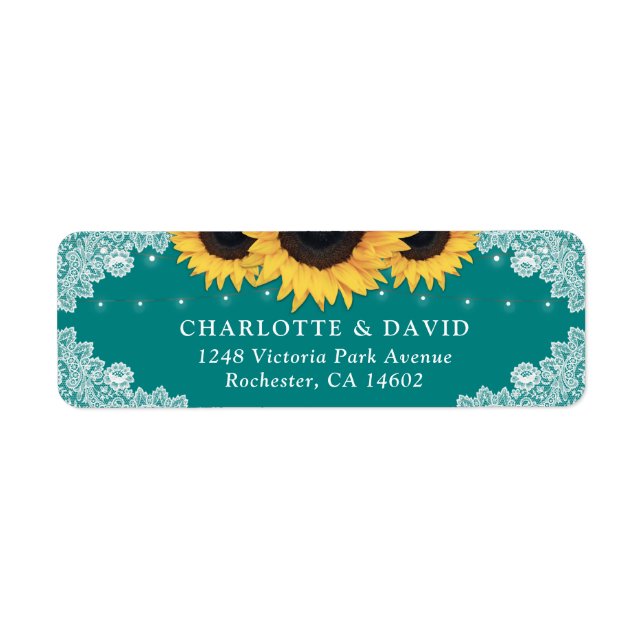 Etiqueta Chic Teal Lace Sunflower Address Labels (Frente)