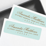 Etiqueta Chic trendy aqua blue calliction endereço do scrip<br><div class="desc">Etiquetas de endereço de retorno azul Elegante aqua com seu nome em uma fonte elegante de script de caligrafia e endereço abaixo</div>