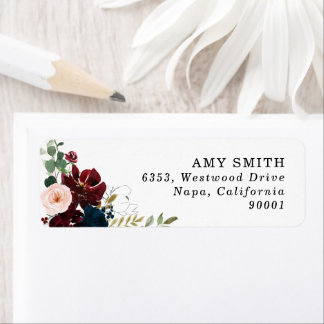 Etiqueta Chic Watercolor Burgundy Floral Address Label