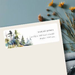 Etiqueta Chic Watercolor Pine Forest Landscape