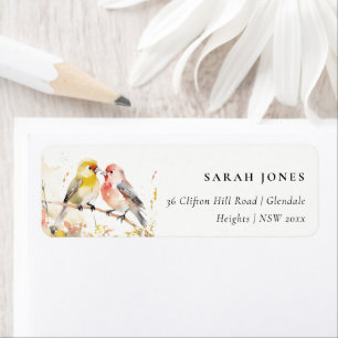 Etiqueta Chic Wild Botanical Watercolor Love Birds Endereço