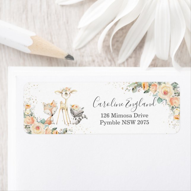 Etiqueta Chic Yellow Floral Woodland Animal Endereço De Dev (Insitu)