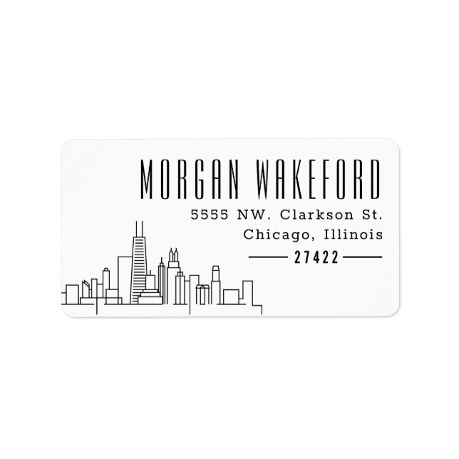 Etiqueta Chicago, Illinois Deco Skyline Large (Frente)