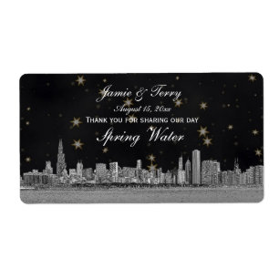 Etiqueta Chicago Skyline Black Dourado Star H Garrafa de Á