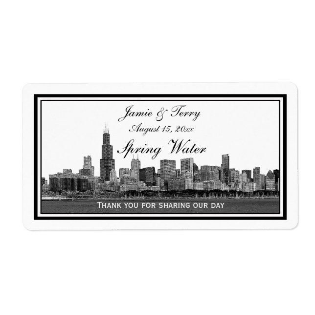 Etiqueta Chicago Skyline Enchida Embalada Garrafa Água H (Frente)