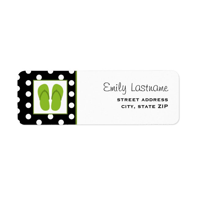 Etiqueta Chinelos verdes / Preto com Bolinhas brancas (Frente)