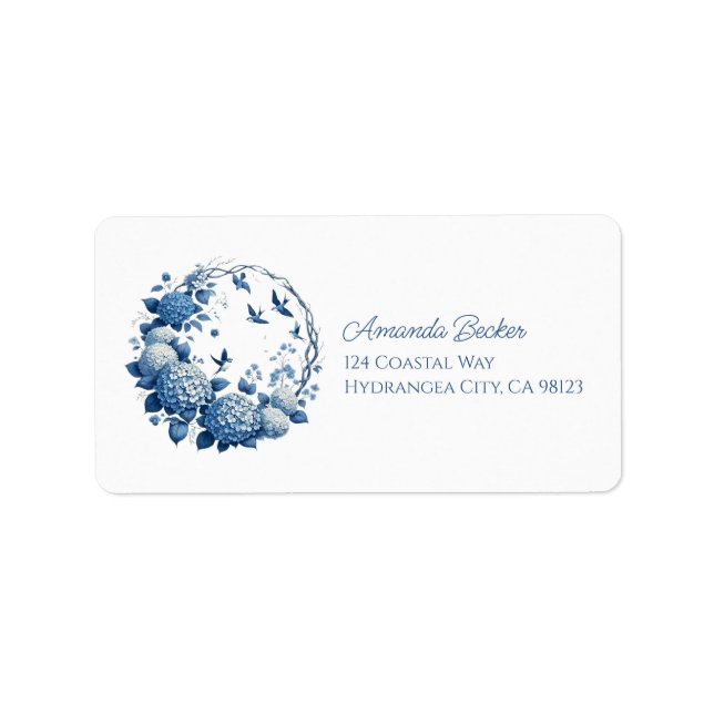 Etiqueta Chinoiserie Chic, Hydrangeas e Bluebird Wreath (Frente)