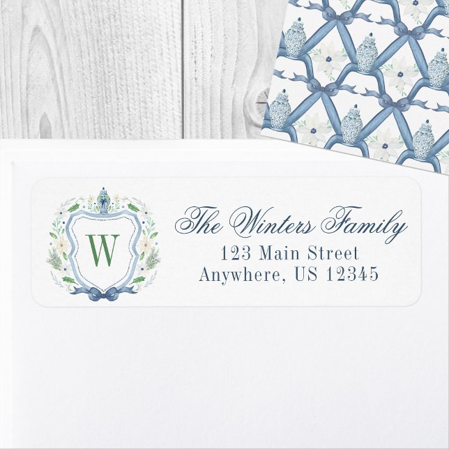 Etiqueta Chinoiserie Ginger Jar Monograma Crest (Criador carregado)