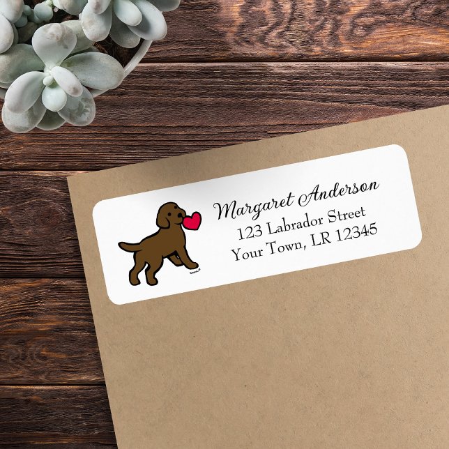 Etiqueta Chocolate Labrador Puppy Little Heart (Chocolate Labrador Puppy Little Heart Return Address Labels for Labrador Owners.  Labrador Cartoon.)