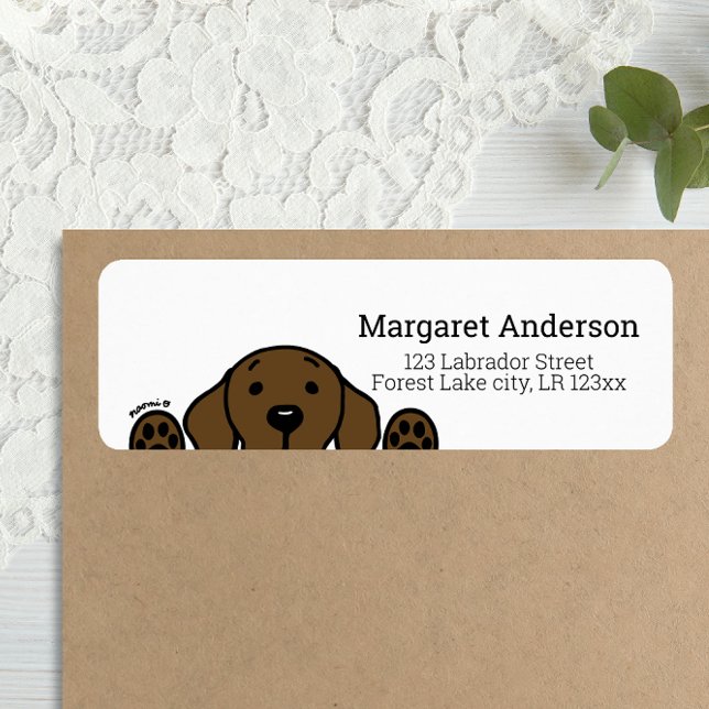 Etiqueta Chocolate Labrador Vendo Seu Endereço De Devolução (Chocolate Labrador Cartoon Style Return Address Label for Chocolate Labrador Owners.)