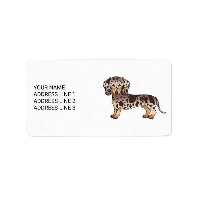 Etiqueta Chocolate & Tan Dapple Pelo Curto Dachshund & Text (Frente)