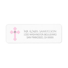 Etiqueta Christening / Baptism / Communion Pink Cross Girl