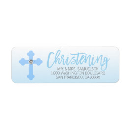 Etiqueta Christening White Blue Cross BOY Endereço de devol