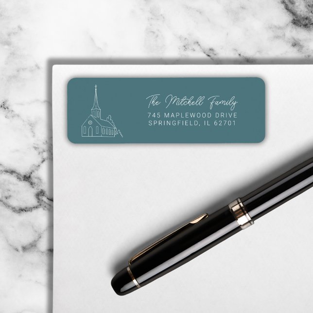 Etiqueta Christian Church Line Art Minimamente Na moda Verd (Criador carregado)