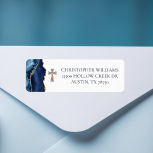 Etiqueta Christian Cross Blue Endereço para devolução de ag