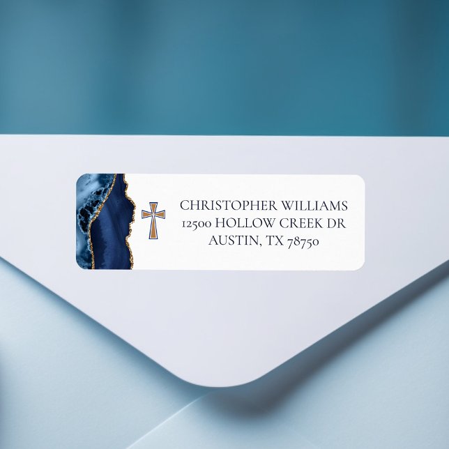 Etiqueta Christian Cross Blue Endereço para devolução de ag (Criador carregado)