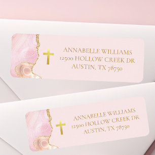 Etiqueta Christian Cross Pink Dourado Age Endereço de Retor