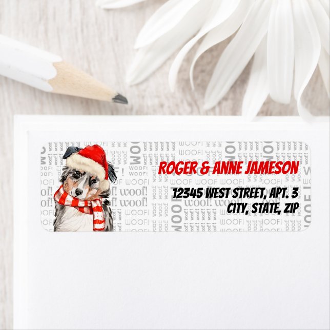 Etiqueta Christmas Australian Shepherd with Name (Insitu)