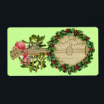 ETIQUETA CHRISTMAS BANJO COM MISTLETOS E HOLLY BERRIES<br><div class="desc">Design de colheita ornamental elegante para etiquetas de presentes.</div>