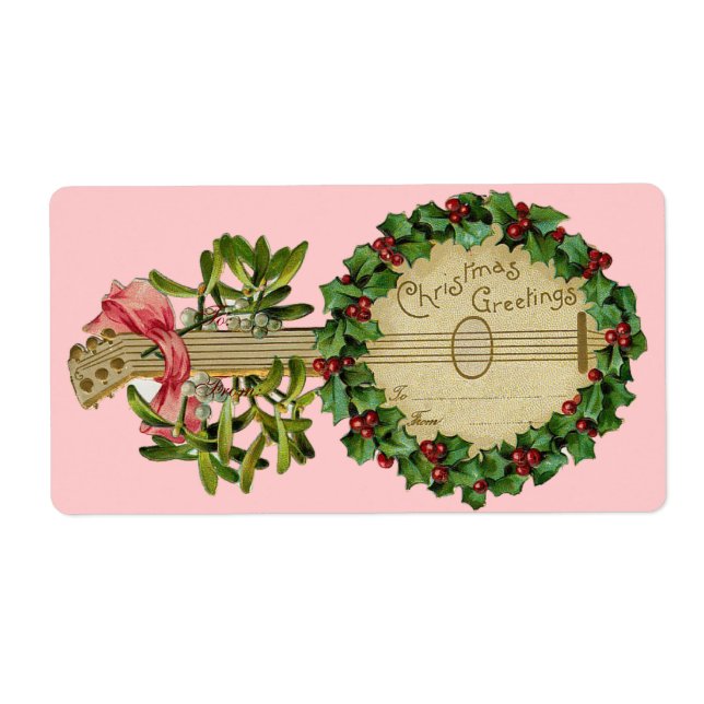 ETIQUETA CHRISTMAS BANJO COM MISTLETOS E HOLLY BERRIES (Frente)