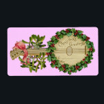 ETIQUETA CHRISTMAS BANJO WITH MISTLETOES AND HOLLY BERRIES<br><div class="desc">Elegant  ornamental vintage design for gift labels.</div>