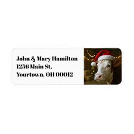 Etiqueta Christmas Cow Wearing a Santa Hat