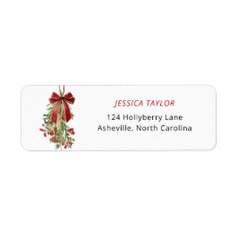 Etiqueta Christmas Greenery Red Bow Address