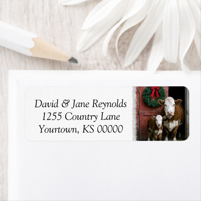 Etiqueta Christmas Hereford Cow and Calf (Insitu)
