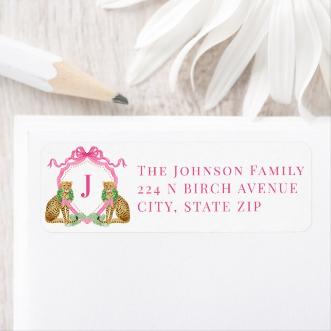 Etiqueta Christmas Leopard Wreath Monogram (Insitu)