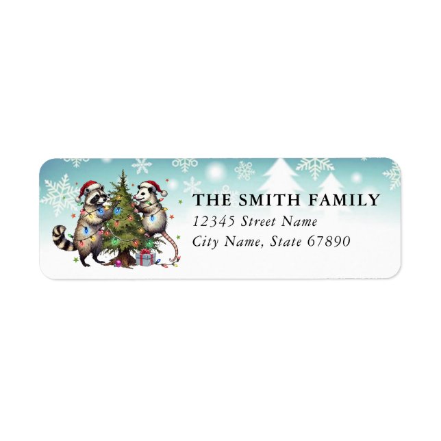 Etiqueta Christmas Raccoon and Opossum Address Labels (Frente)