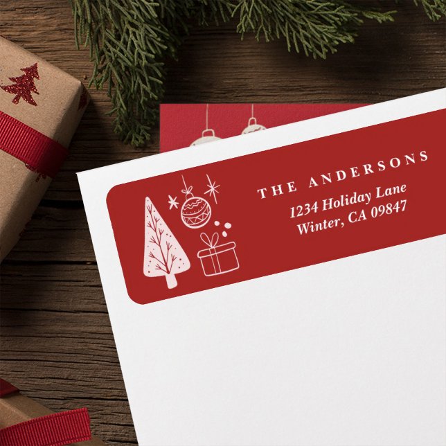 Etiqueta Christmas Red Hand Drawn Doodles Address Labels (Criador carregado)