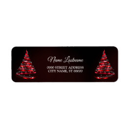 Etiqueta Christmas Return Address Shiny Red Ribbon Tree