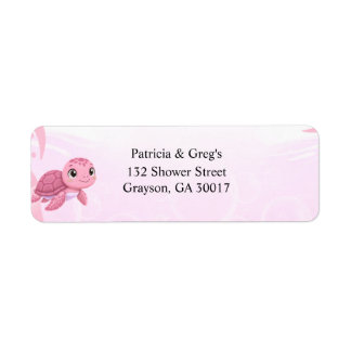 Etiqueta Chuva de Bebê Menina Tartaruga Marinha Rosa Fofa