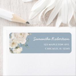 Etiqueta Chuva de bebês elegante em azul poeirento floral b