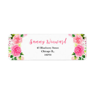Etiqueta Chuva de Noiva com Rosas Rosa e Folhagem