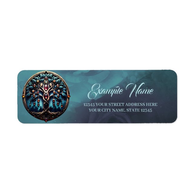 Etiqueta Cidade à sombra da luxuosa árvore da vida. (Frente)