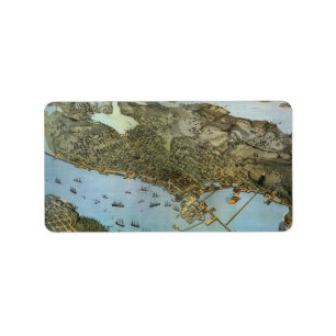 Etiqueta Cidade antiga da opinião aérea do mapa de Seattl