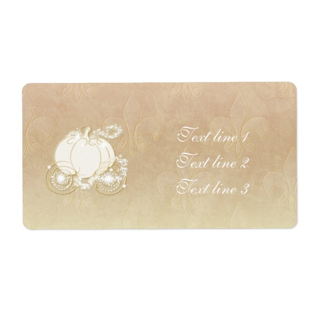 Etiqueta Cinderella Dourada Carruagem Champagne Rótulo Prin (Frente)