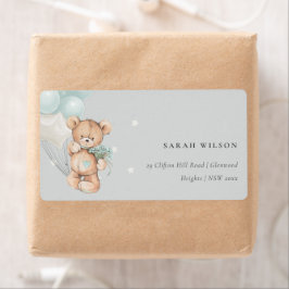 Etiqueta Cinza Blue Bear Balão Floral Bunch Heart