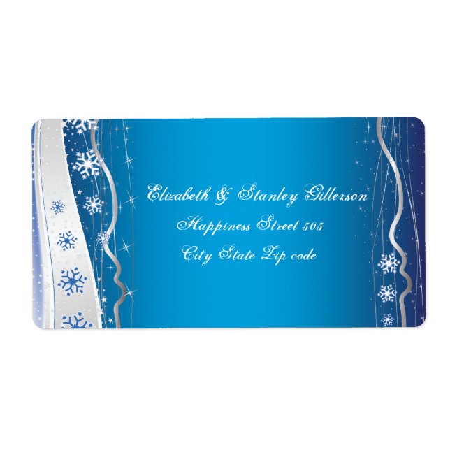 Etiqueta Cinza de prata azul, casamento no inverno de floco (Frente)