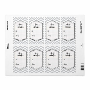Etiqueta Cinza e Branco Chevron Grosso V1 de Casamento Aniv