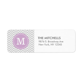 Etiqueta Cinza e Monograma Lilac Purple Modern Chevron