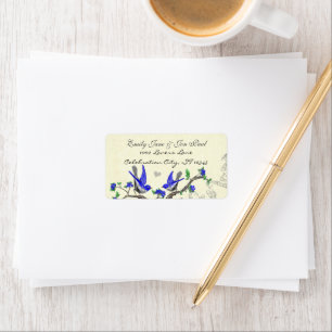 Etiqueta Cinza Vintage Pássaro Royal Azul Flores RSVP